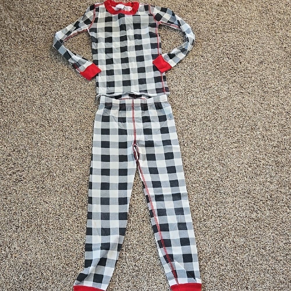 Kids Black and White Checkered Pajamas with Red Accents